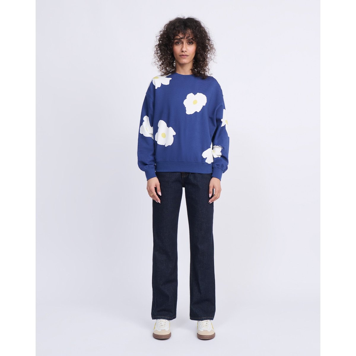 Sweat en coton bio imprimé fleuri bleu encre, EMOI EMOI