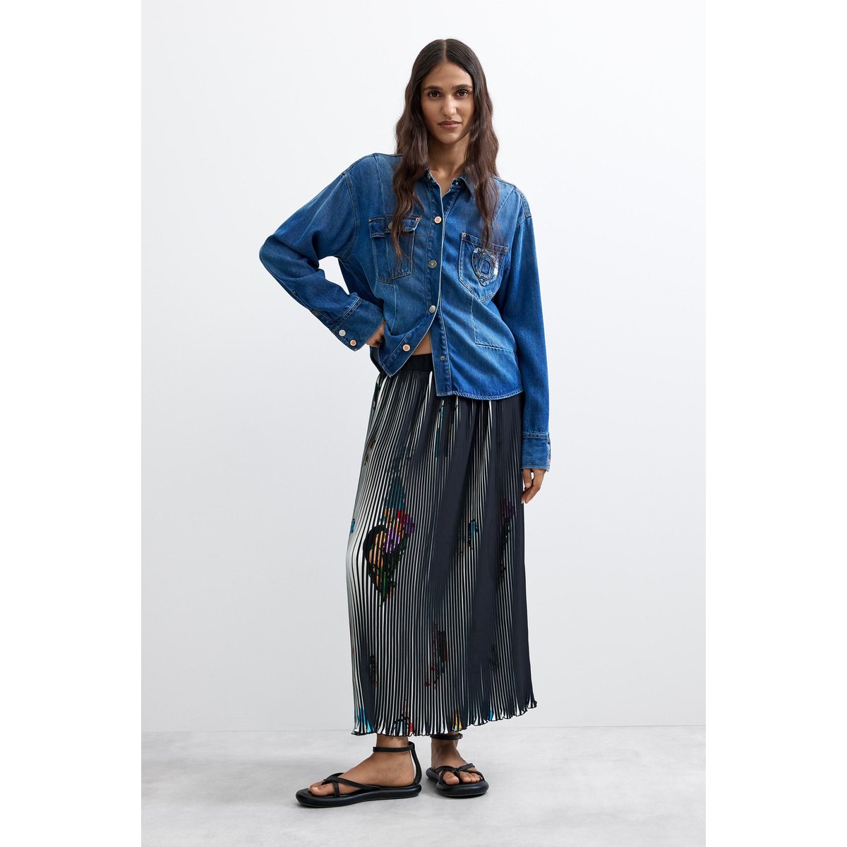 Jupe midi texture arty noir, DESIGUAL