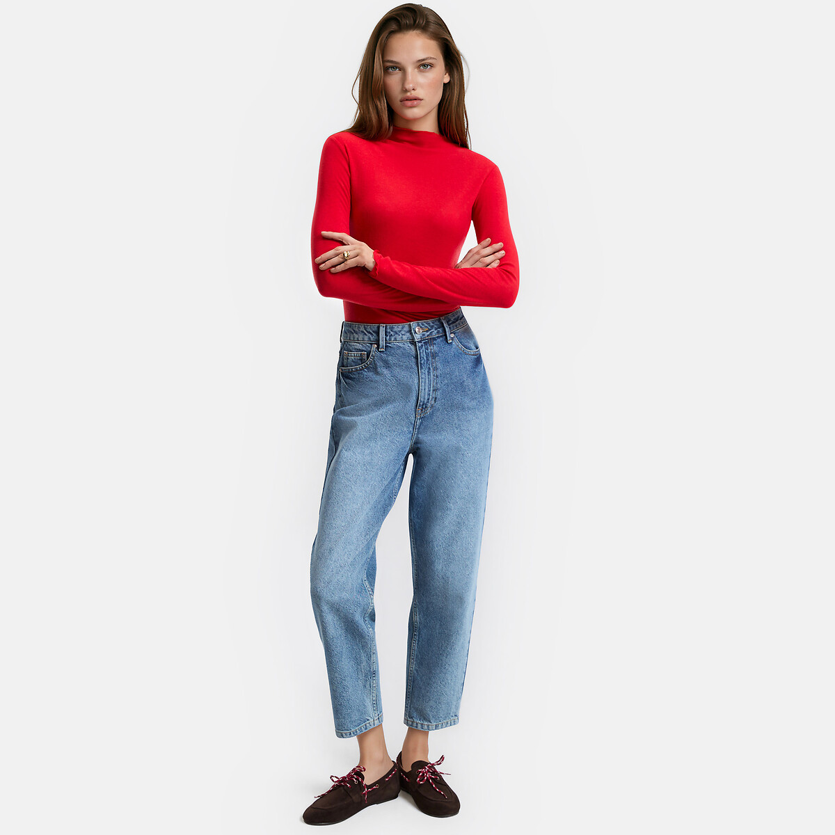 T-shirt col montant manches longues en lyocell et laine rouge, LA REDOUTE COLLECTIONS