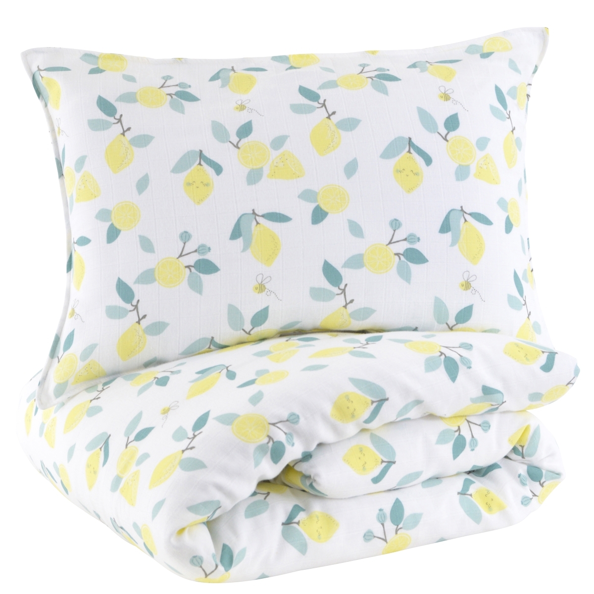 Parure de couette bébé gaze de coton bio LIMONADE jaune, LITTLE CREVETTE