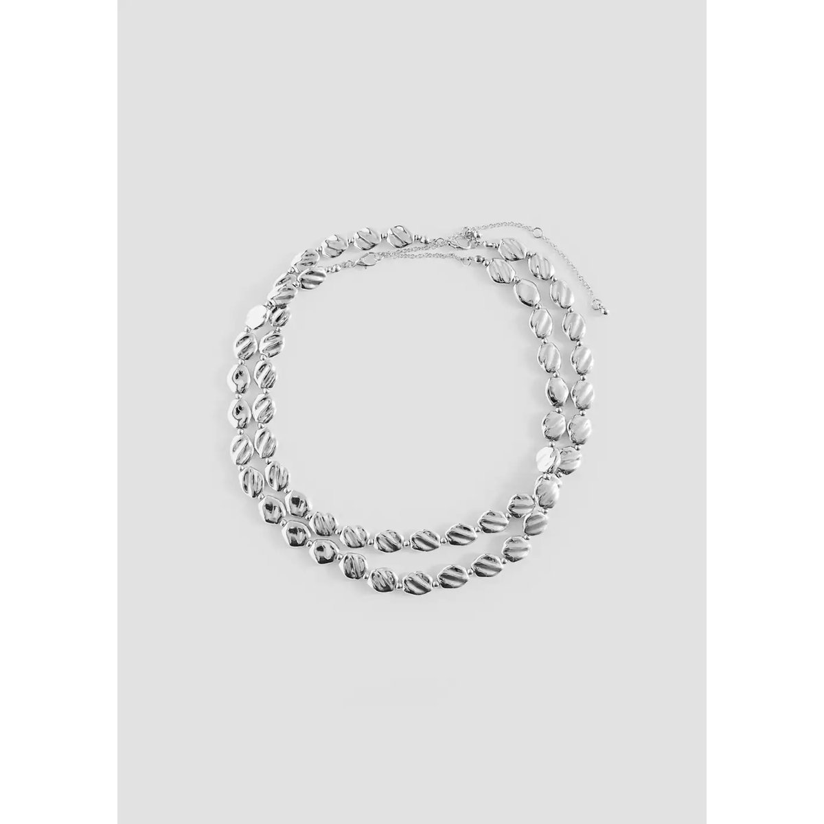 Collier combiné avec perles métalliques argent, MANGO TEEN