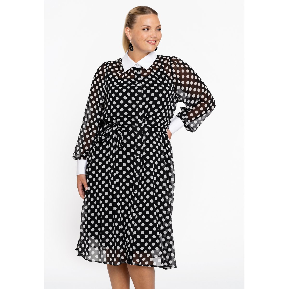 Robe avec imprimé à pois noir, YOEK