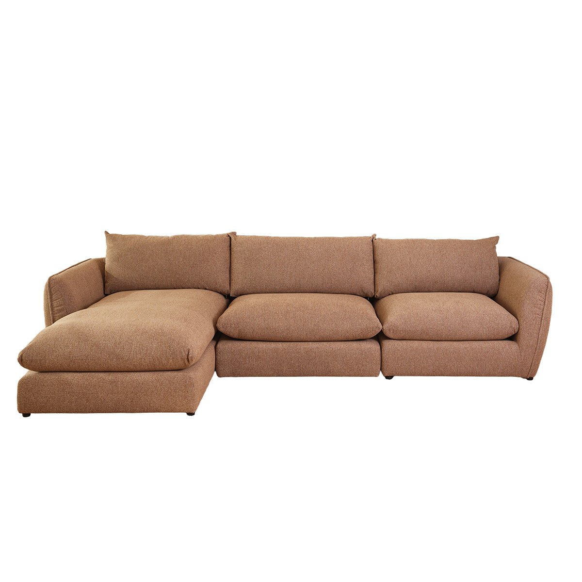 Canapé modulable angle gauche 3 places en tissu texturé LEOPOLD marron clair chiné, BERAH GETAH