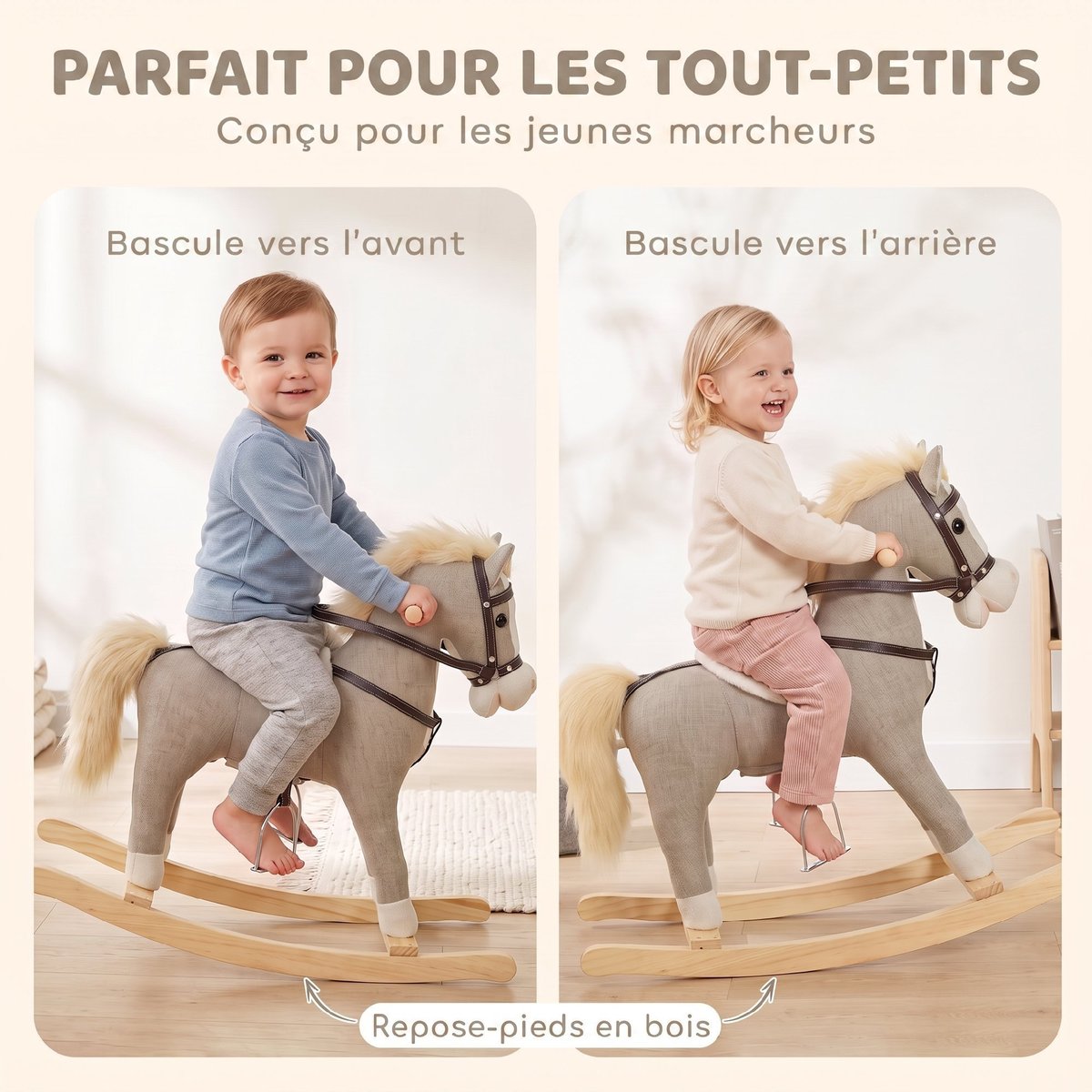 Cheval à bascule pour enfants Tissu aspect gris, AIYAPLAY
