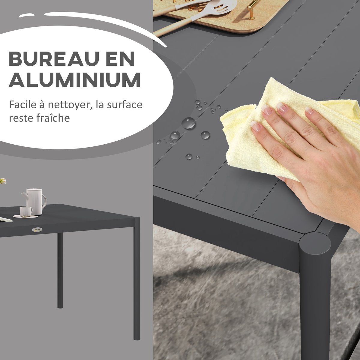 Table de jardin Aluminium Gris gris, OUTSUNNY
