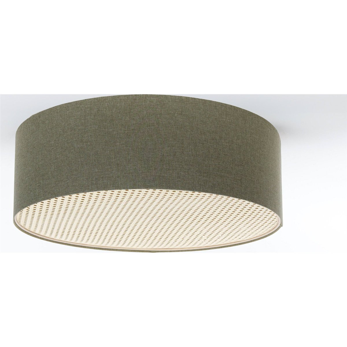 Plafonnier rond en tissu avec diffuseur rotin Boho Elegant vert avec touche rotin naturel, BPS KONCEPT