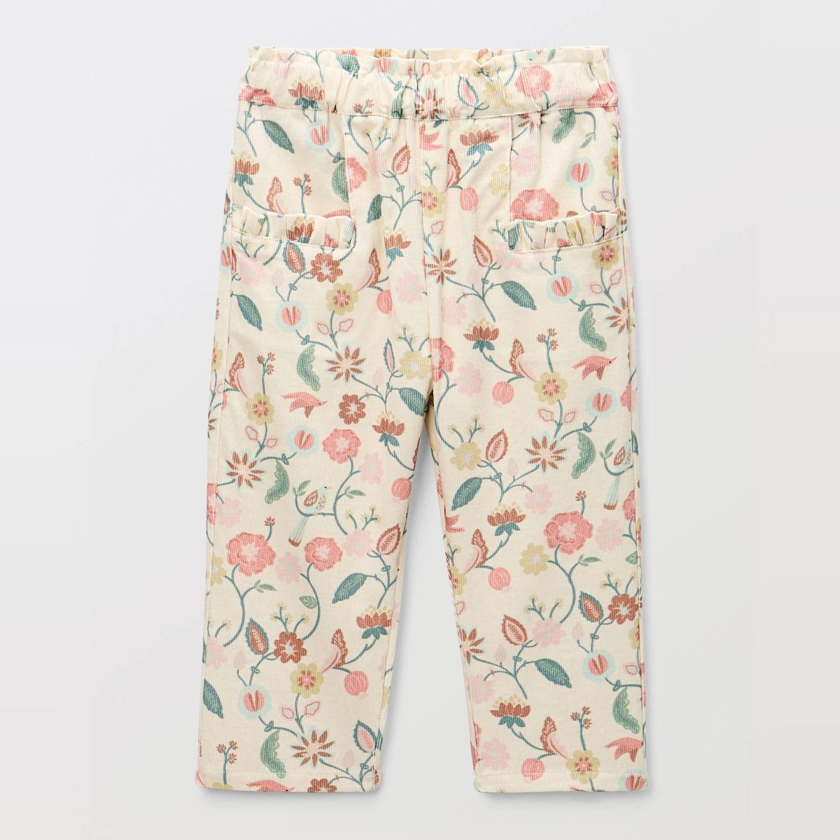 Pantalon taille élastique en velours imprimé doublé en coton BIO GOTS white cap, BOUT'CHOU