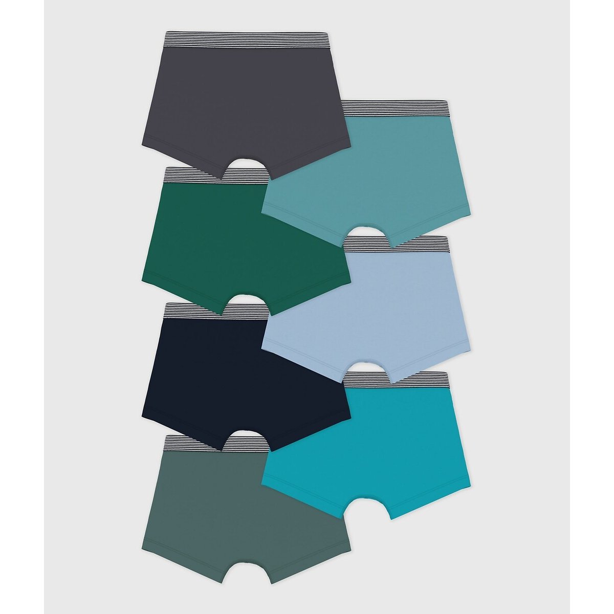 Pack of 7 Boxers in Plain Cotton blue + green + grey, PETIT BATEAU