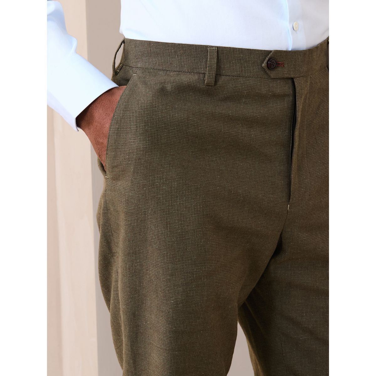 Pantalon de costume standard en lin mélangé vert, NEXT