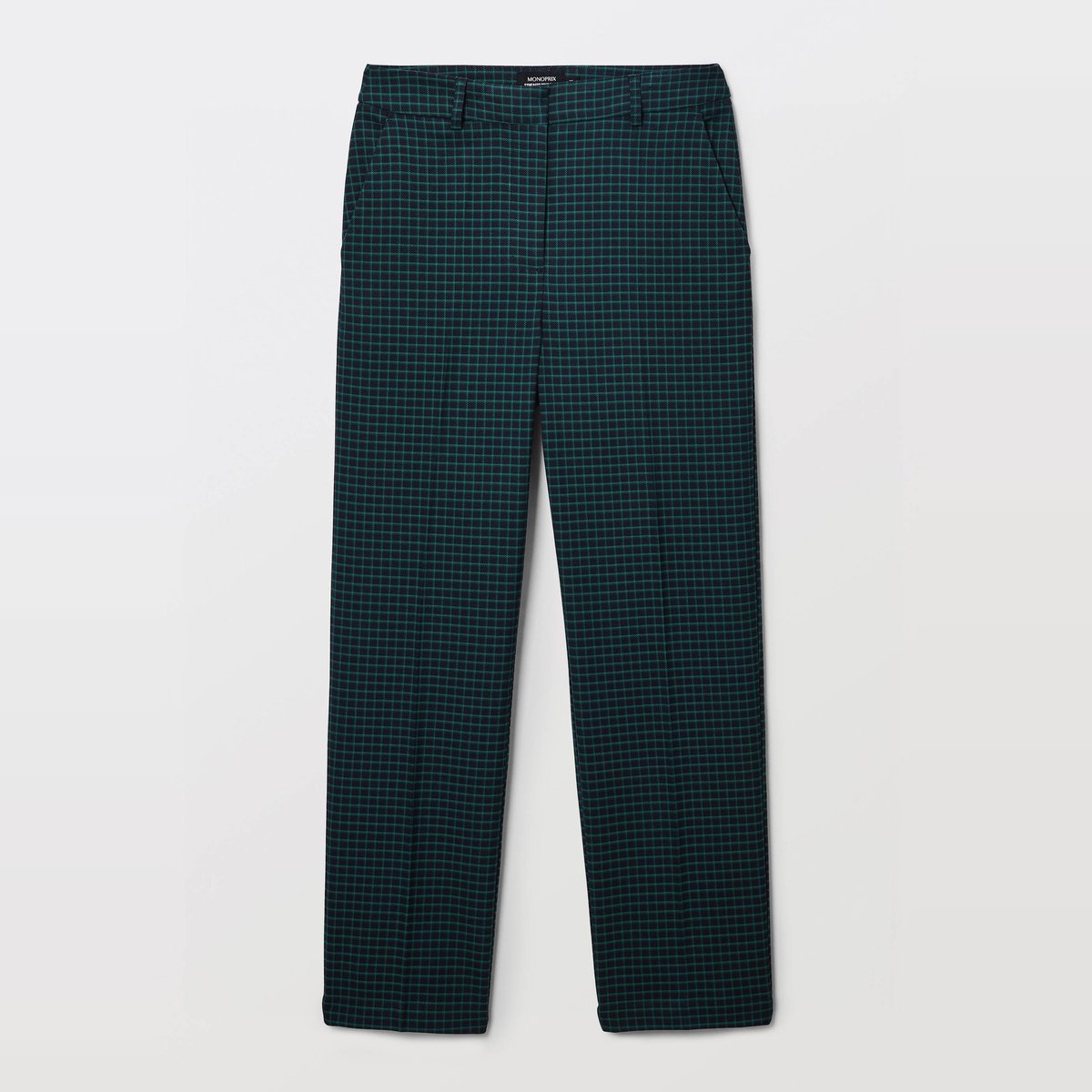 Pantalon droit à carreaux avec pli cassé marine, MONOPRIX