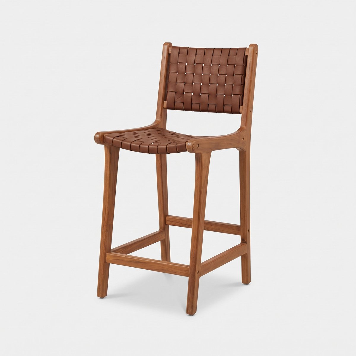 Lot de 2 chaises pour îlot central 66,5 cm en teck et cuir tressé - KUNA marron, MAISON PAVANE