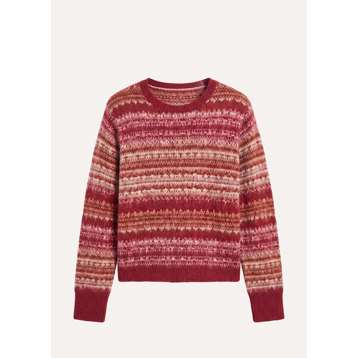 Pull manches longues en jacquard col rond brique, LA FEE MARABOUTEE