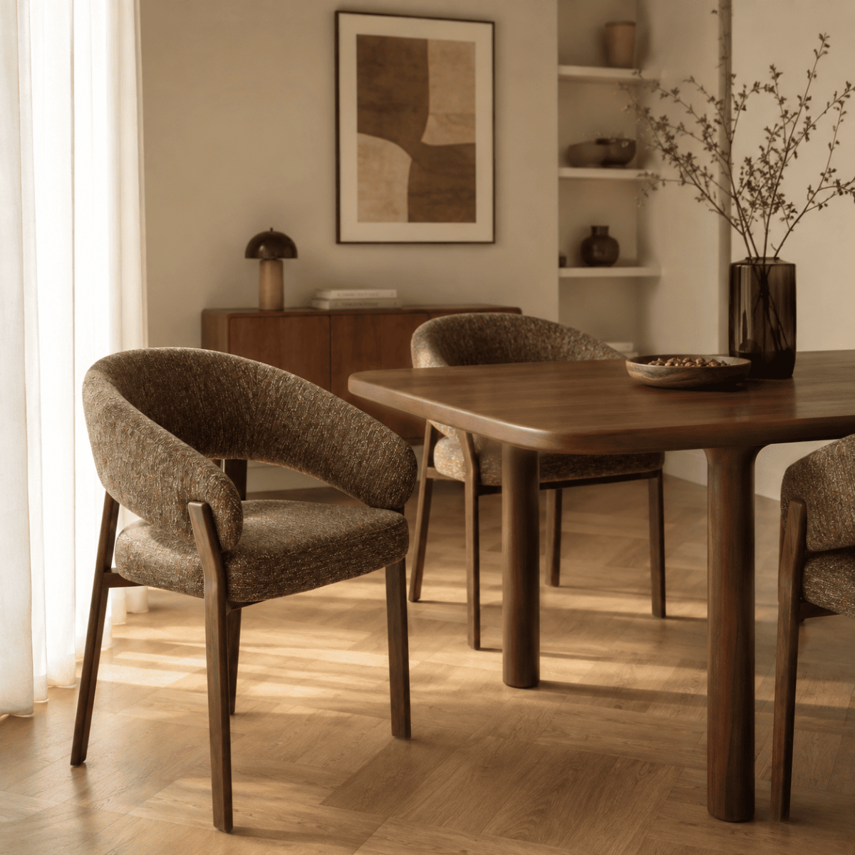 Lot de 2 chaises pieds métal effet noyer - LARA marron, CALICOSY