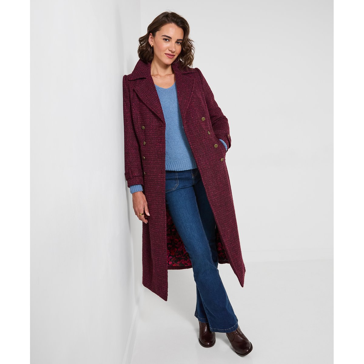 Long Manteau en Tweed Berry Dreams rouge, JOE BROWNS