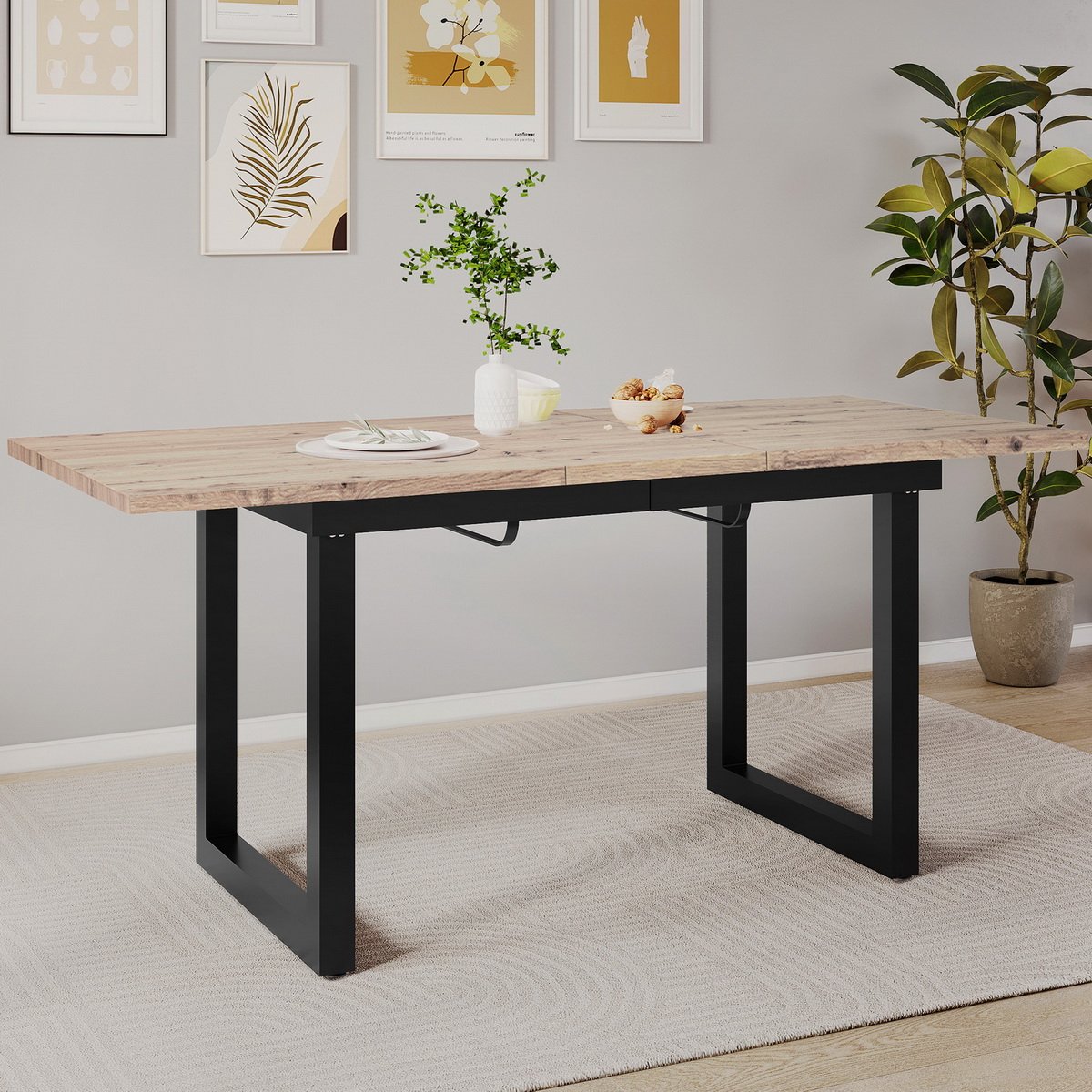 Table à manger extensible à allonge papillon intégrée, VEXAA chêne, MEUBLES COSY