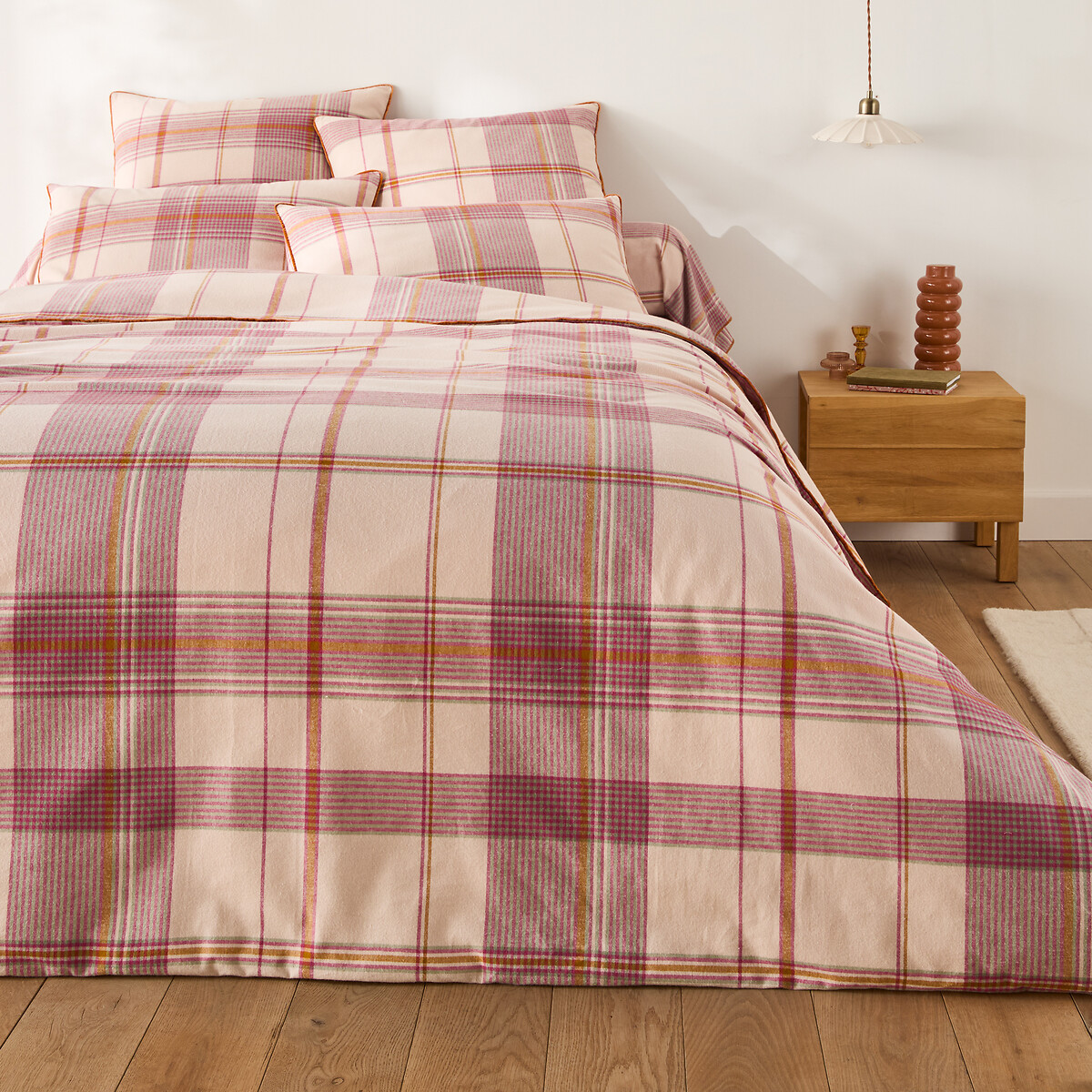 Taie d'oreiller en flanelle de coton, Dollon carreaux fond rose, LA REDOUTE INTERIEURS
