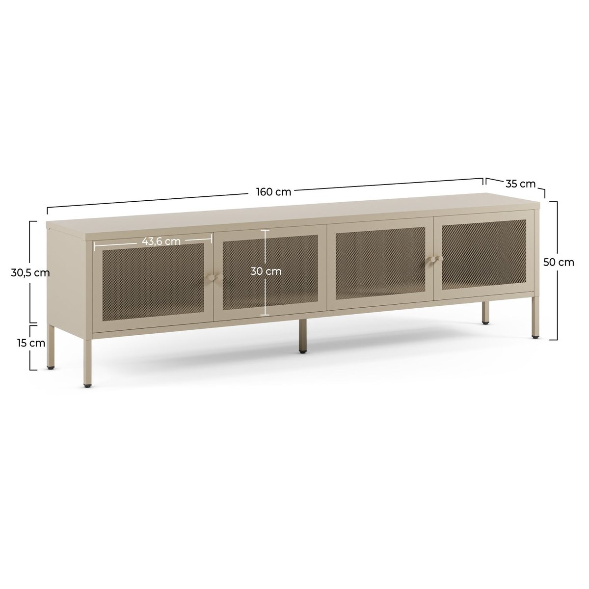 Meuble TV en métal 4 portes, 160 cm - LATEM beige, MAISON PAVANE