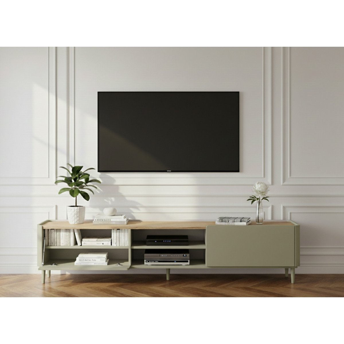 Meuble TV 220 cm , ANYA vert, BOBOCHIC