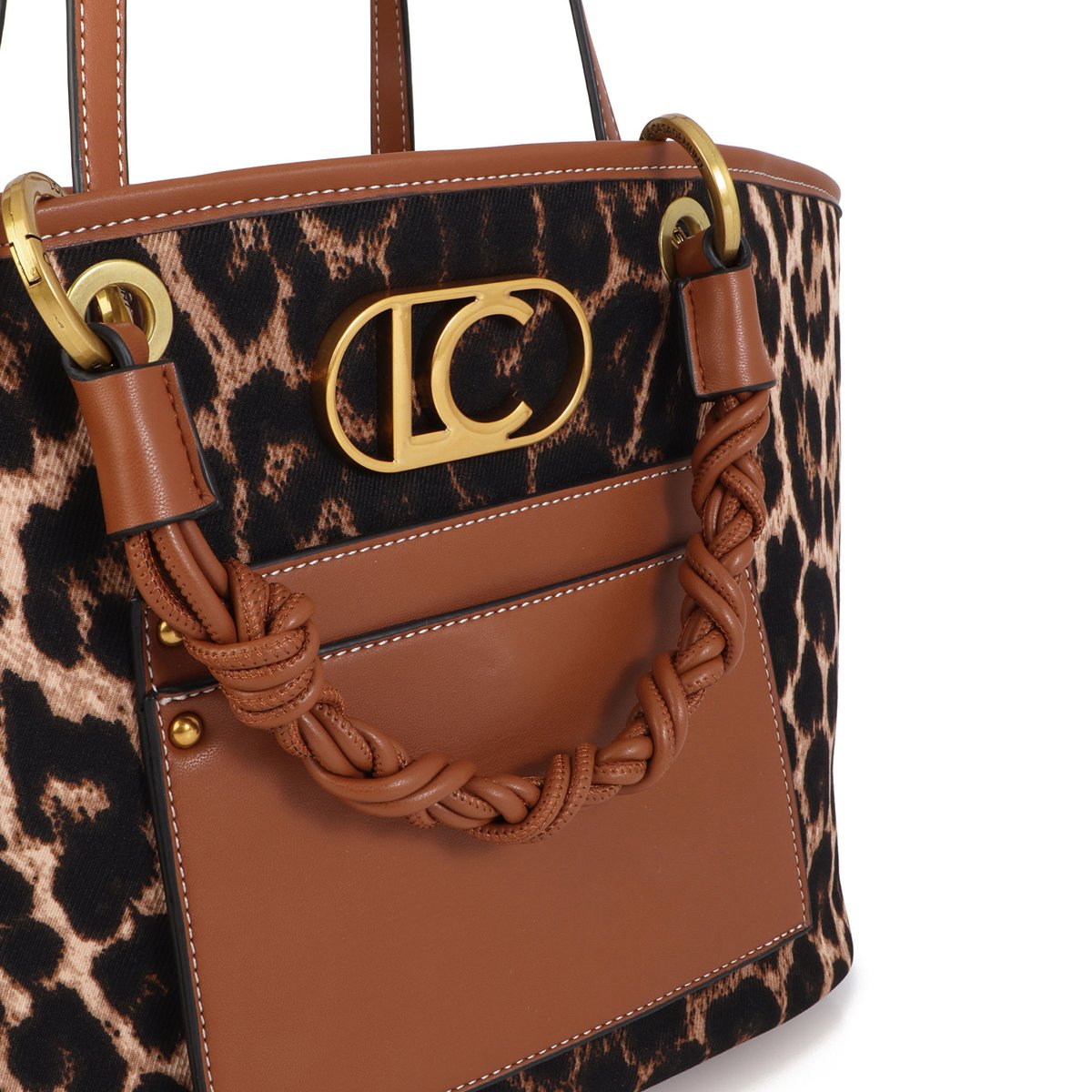 Sac cabas avec poignées tressées léopard, LOLA CASADEMUNT