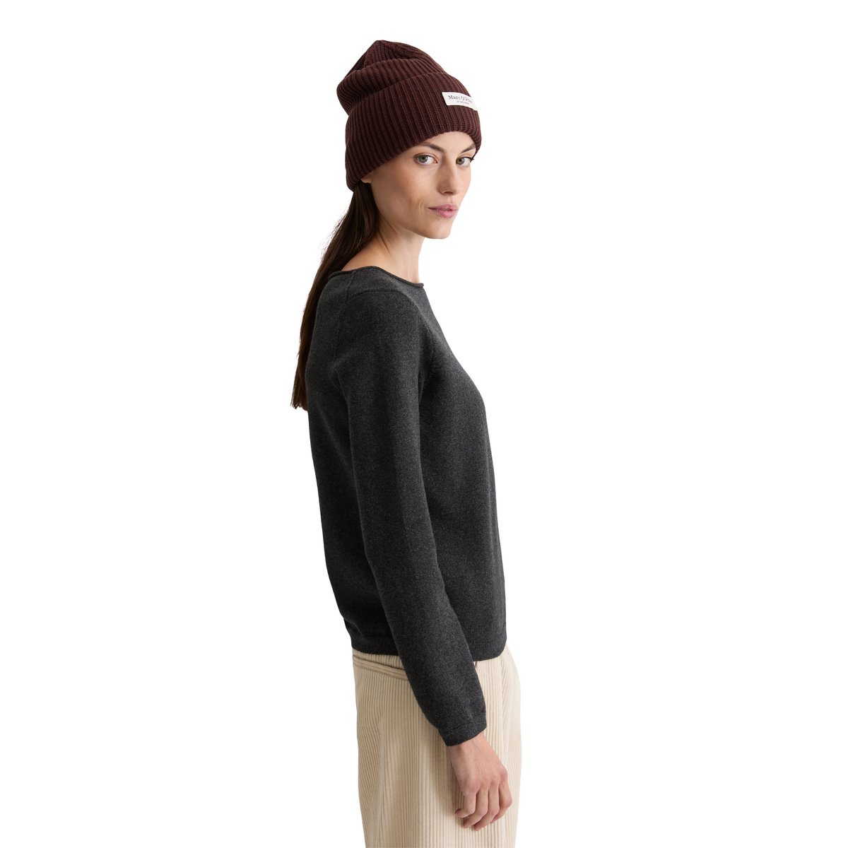 Pull en maille basique regular en doux mélange de coton et de laine vierge gris foncé, MARC O'POLO