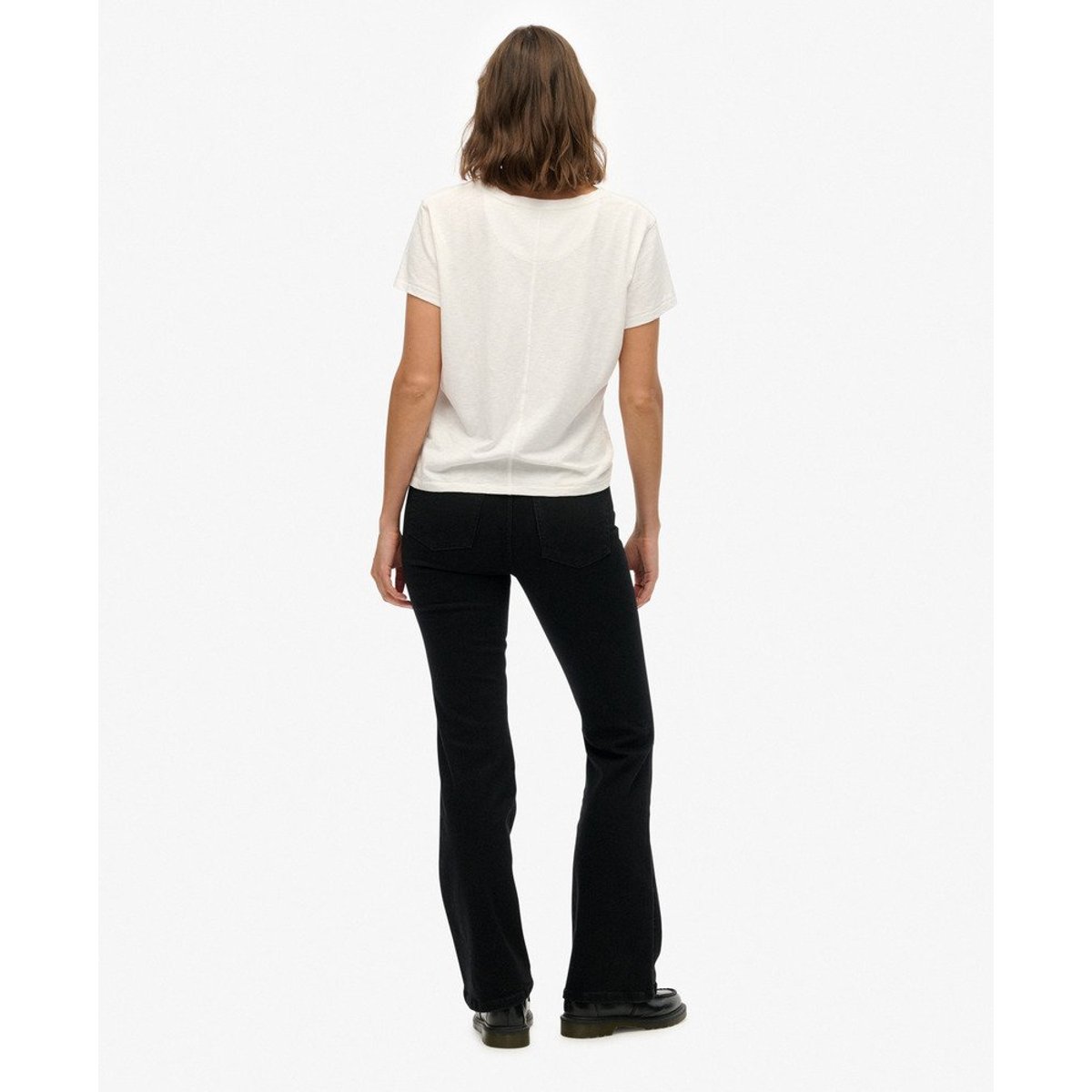 Jean évasé taille moyenne en coton bio noir, SUPERDRY