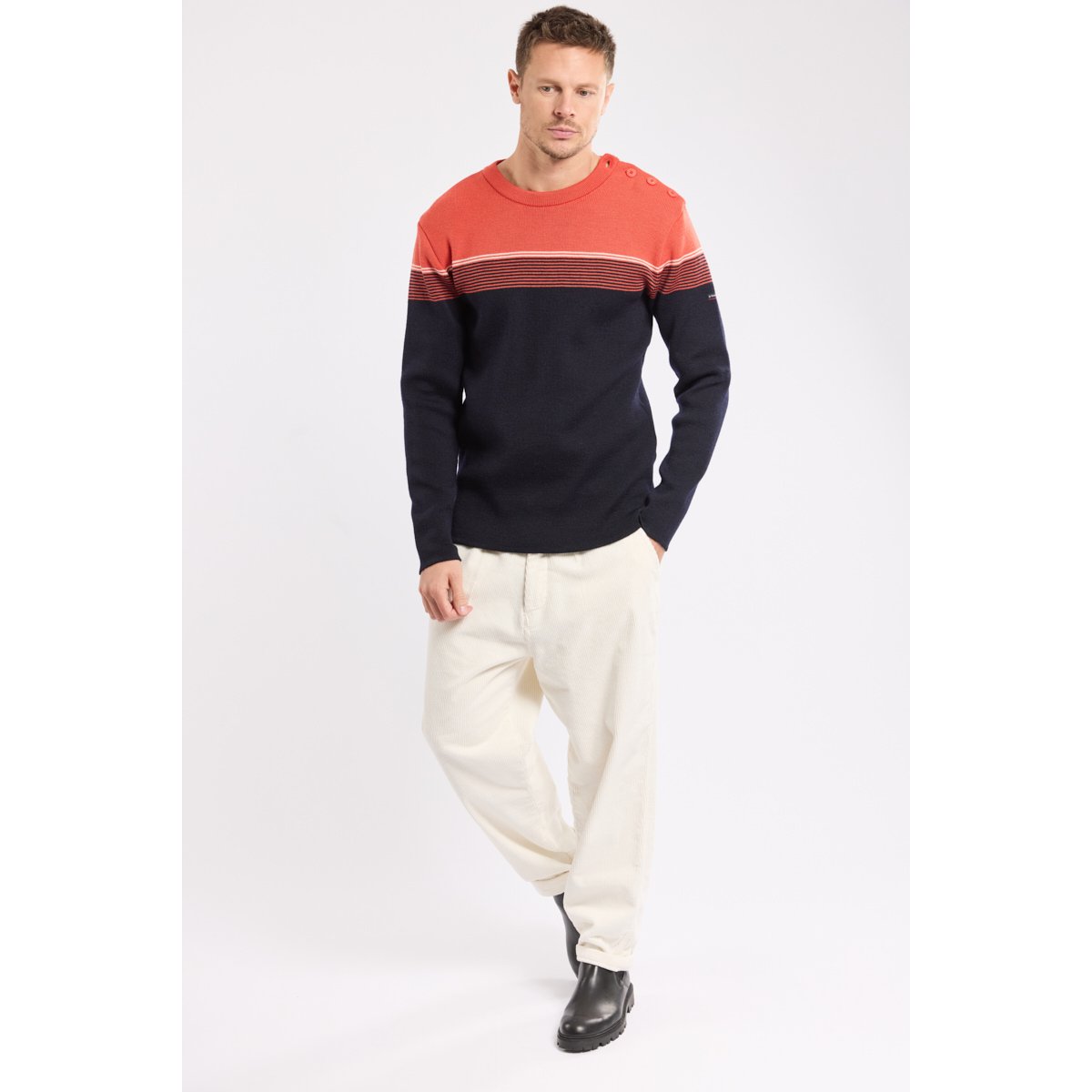 Pull marin micro rayures - laine navire/paprika h25/nature, ARMOR-LUX
