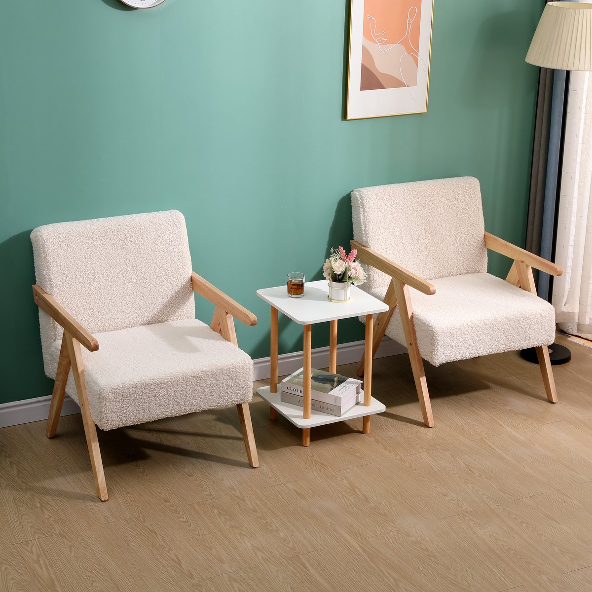 Fauteuil de salon en bouclette, SANTAREM blanc cassé, NORDLYS