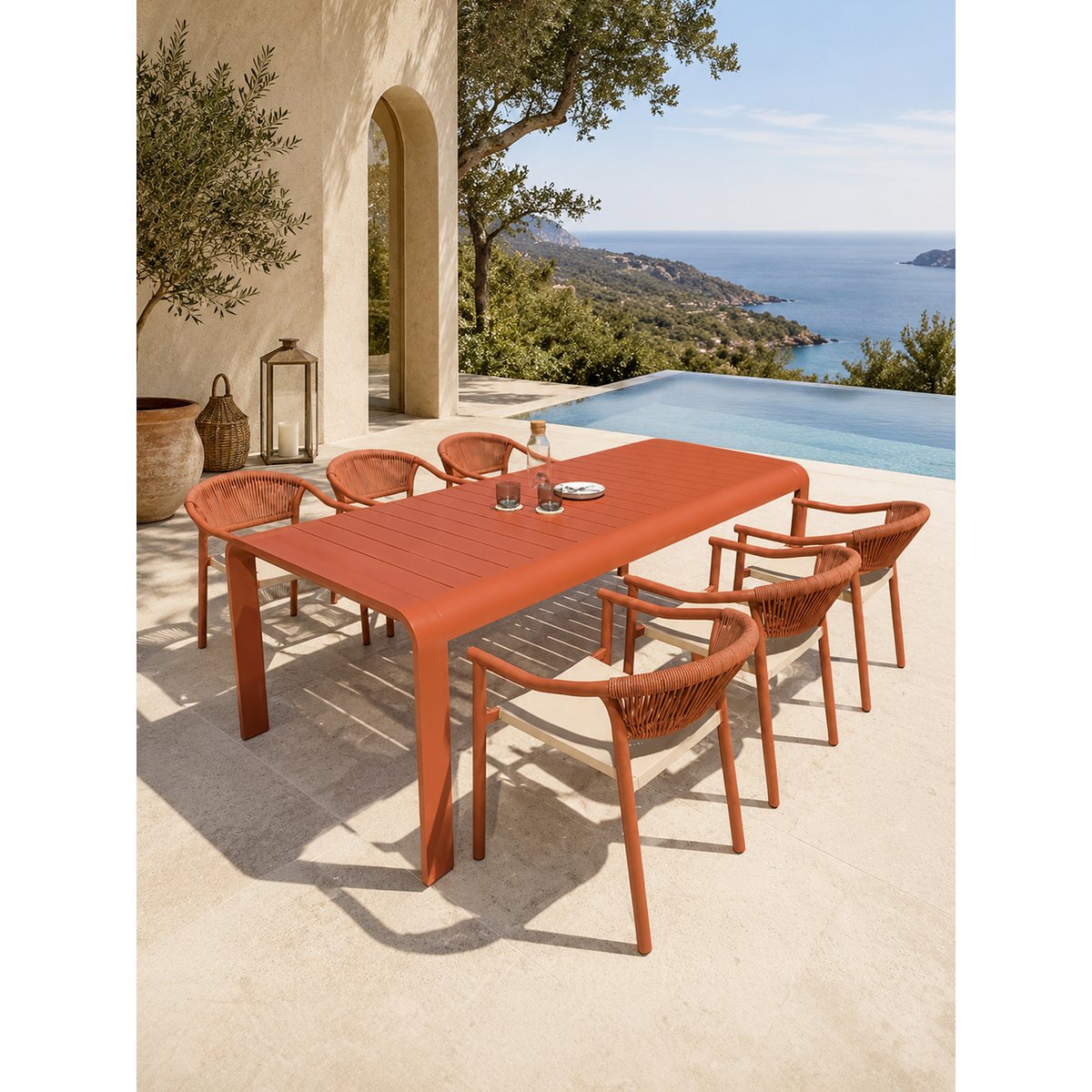 Ensemble repas de jardin en aluminium 6 places HANOI terracotta, DCB GARDEN