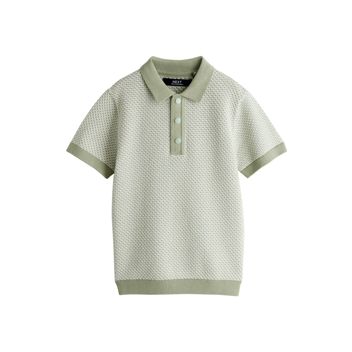 Polo en maille texturée avec col à pressions vert, NEXT