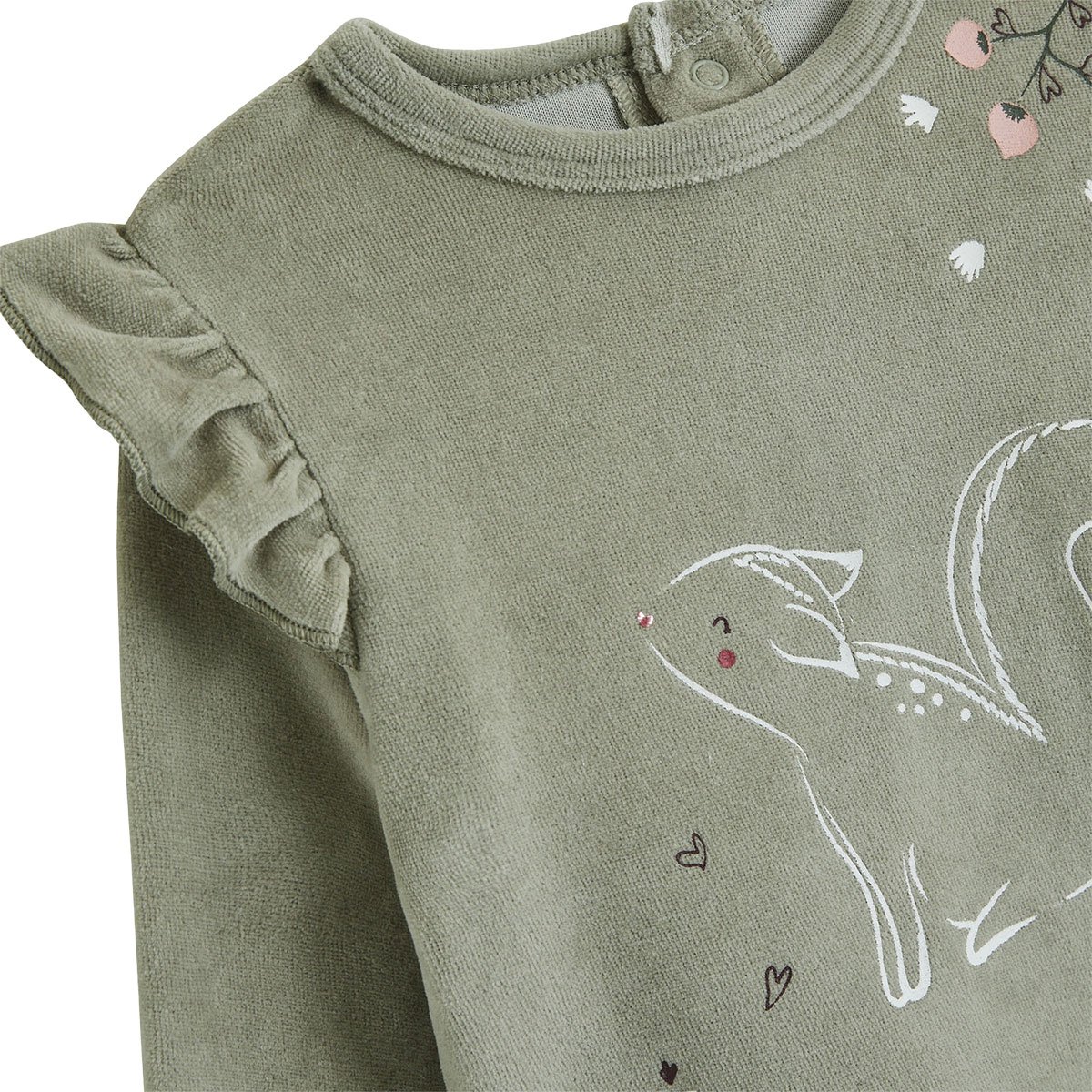 Pyjama enfant 2 pièces en velours Misti kaki, PETIT BEGUIN