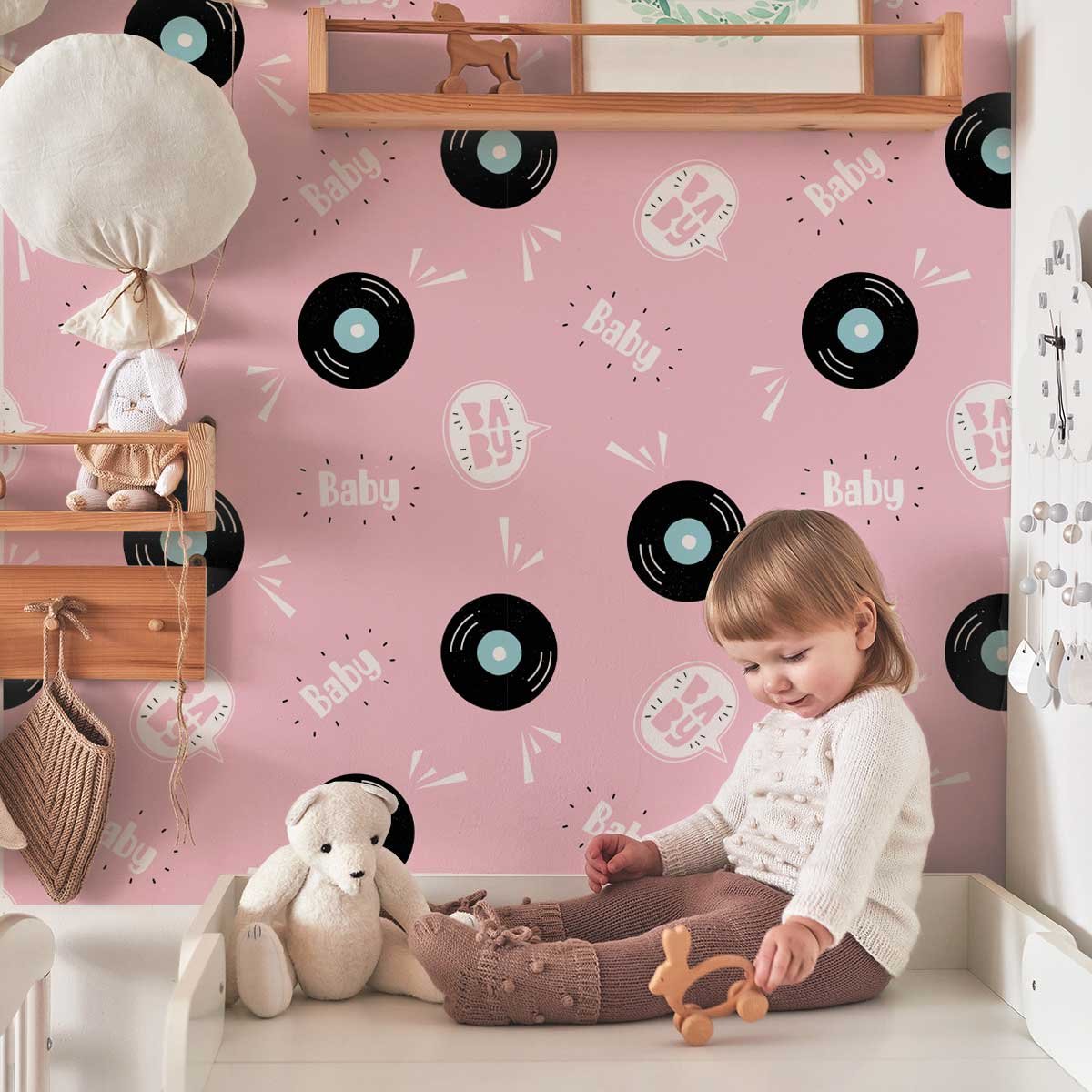 Papier peint disque bébé intissé, HEXOA