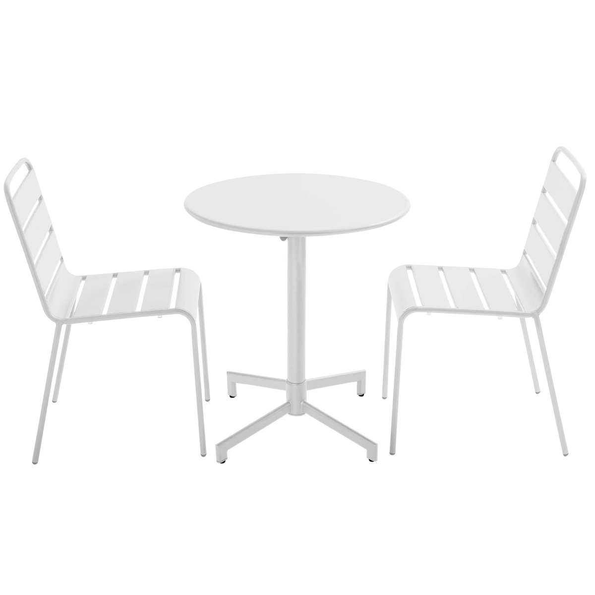 Salon de jardin table ronde et 2 chaises en métal, PALAVAS blanc, OVIALA