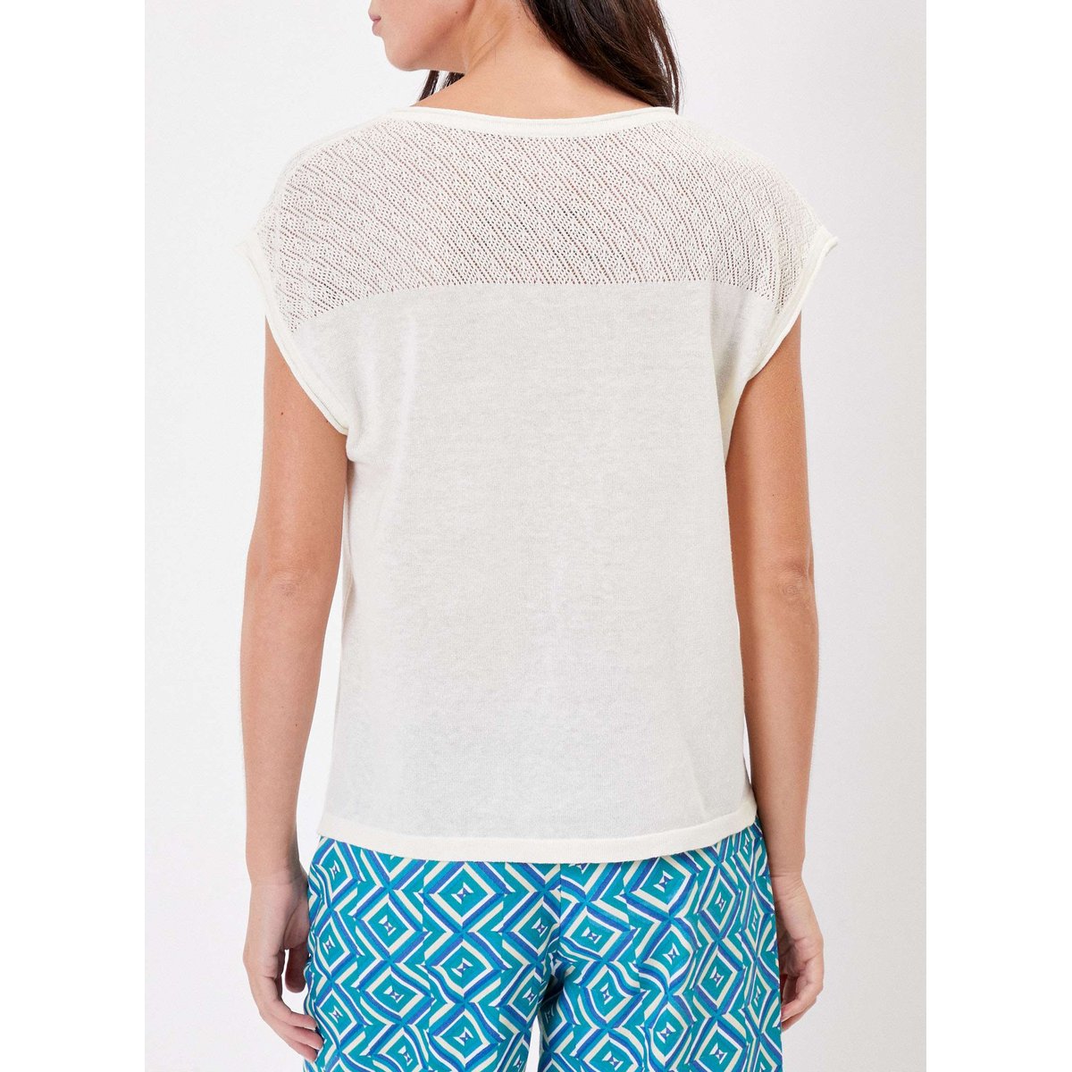 Top coton uni ajouré maille MANTRAS blanc, LA FIANCÉE