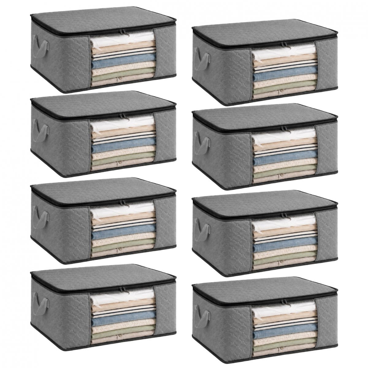 Lot de 8 sacs de rangement pliables pour vêtements, linge de maison avec poignées gris, VIVEZEN