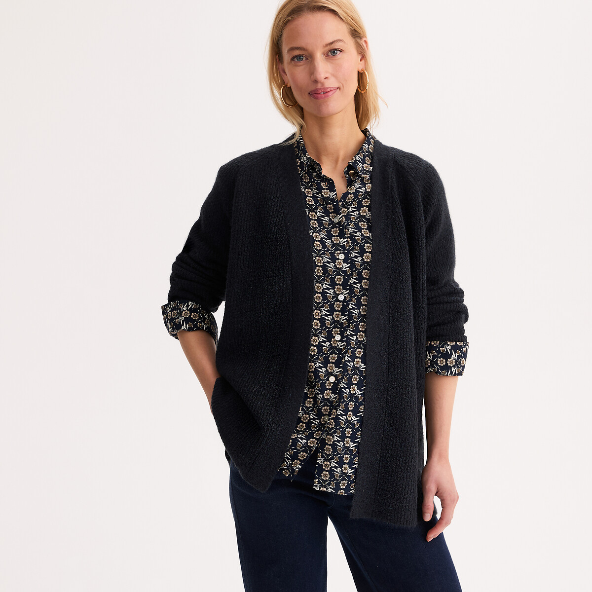 Cardicool en grosse maille bleu marine, ANNE WEYBURN