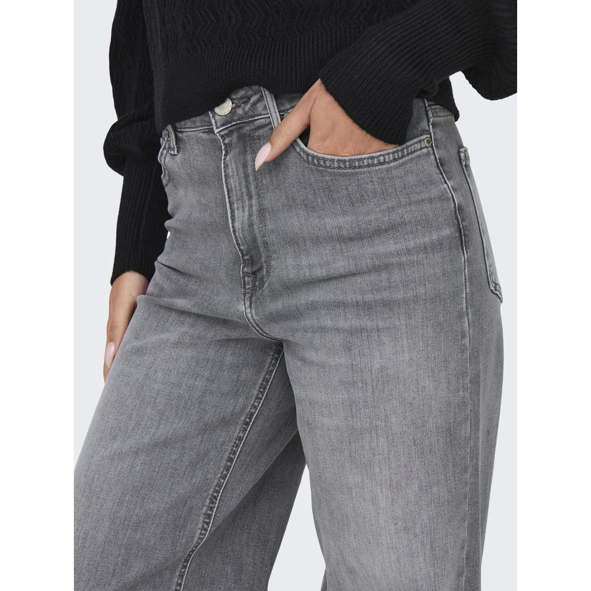 Jean large, taille haute light grey denim, ONLY