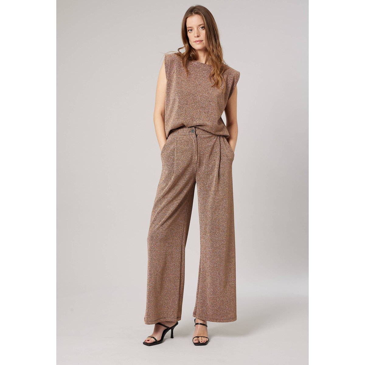 Pantalon large femme en tissu brillant GLORIA cuivre, DEELUXE
