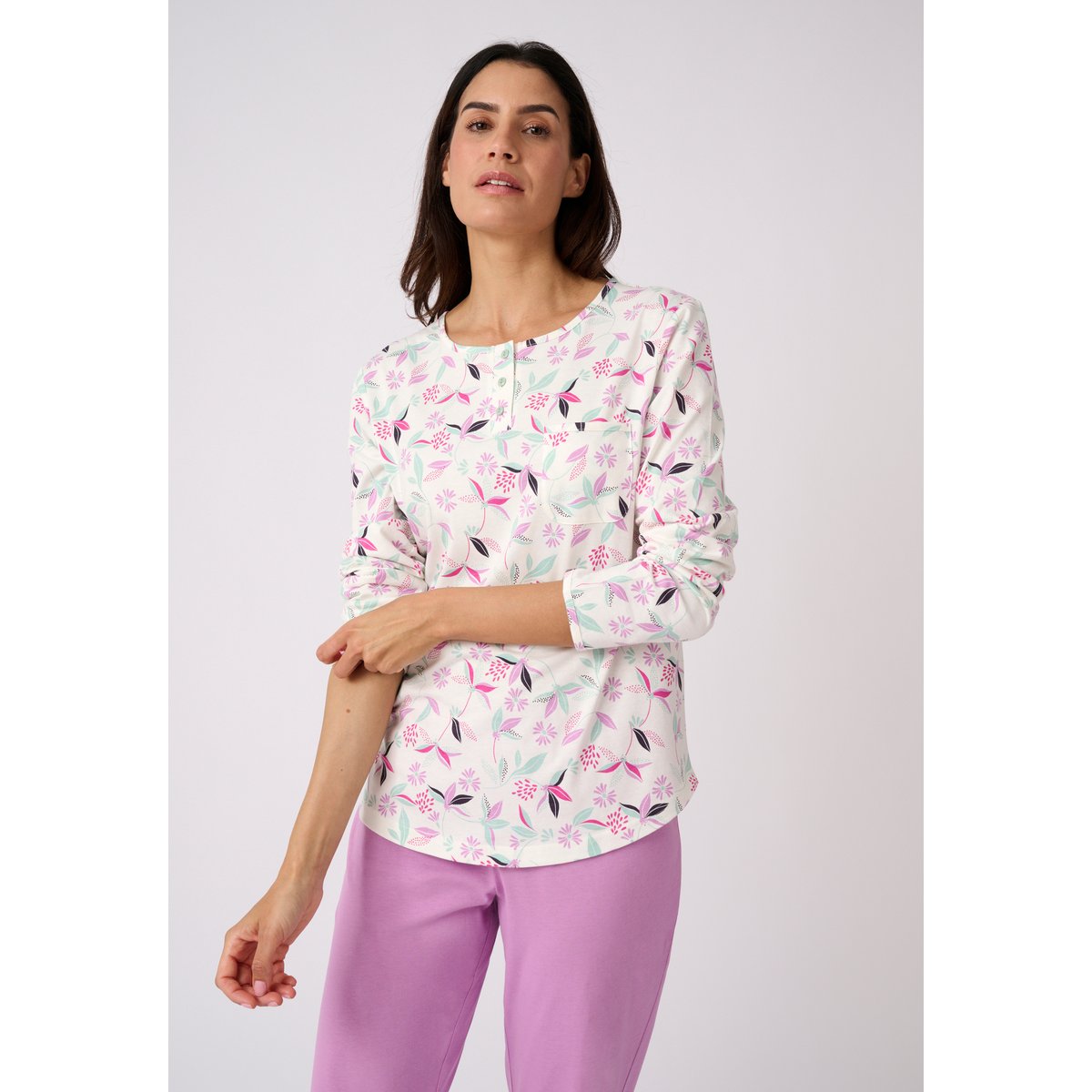 Pyjamas maille jersey pur coton peigné - Lot de 2 blanc lot mauve, DAMART