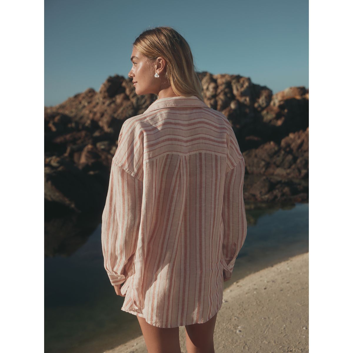 Chemise lin n. premium rayures abricot, NEXT