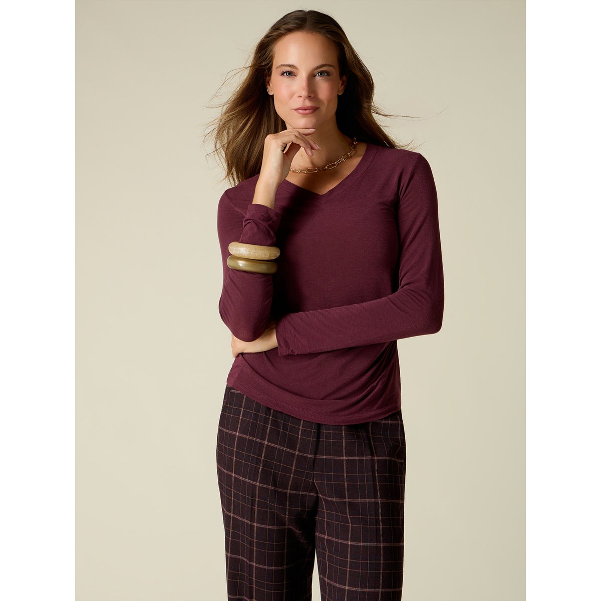 T-shirt col en V burgundy, OLTRE