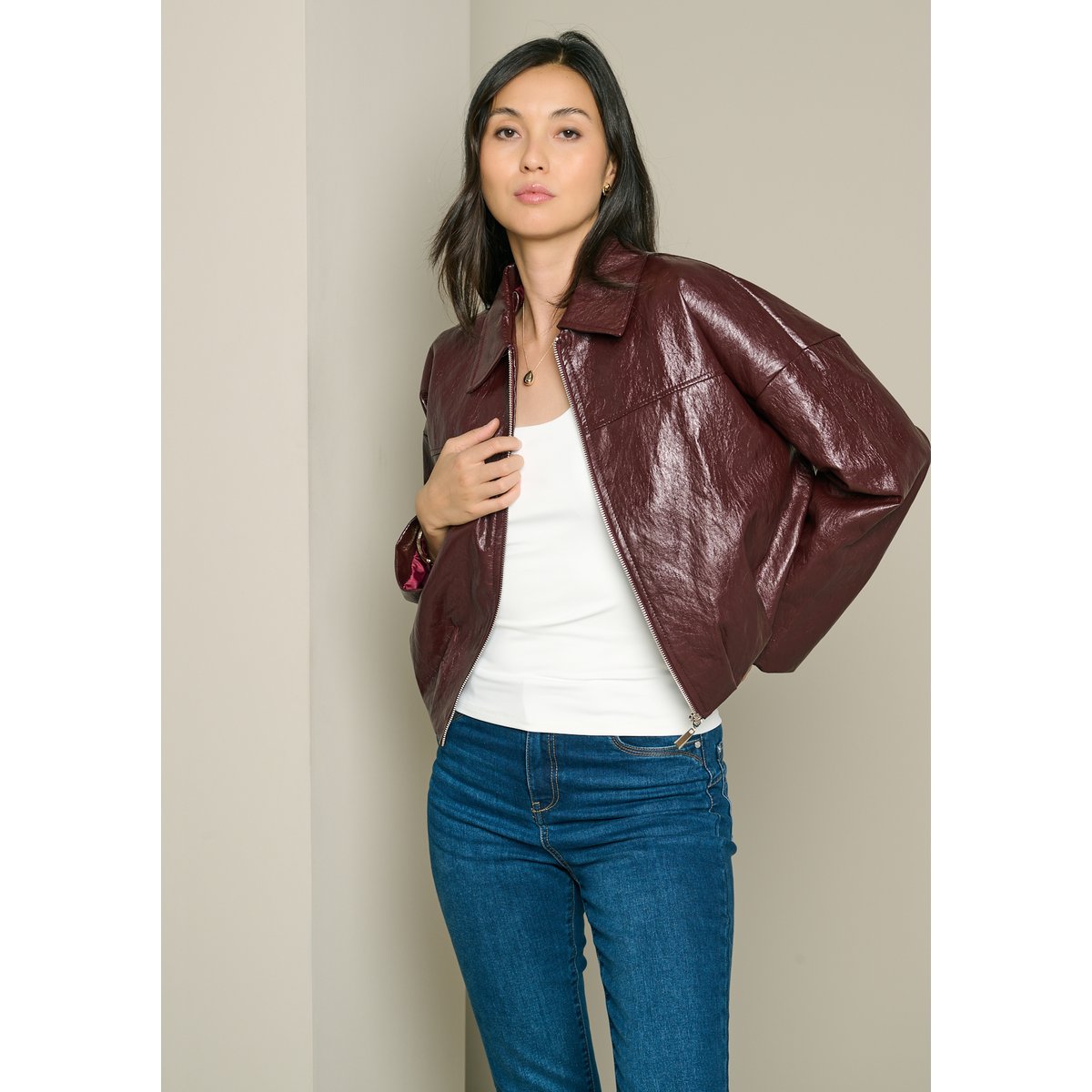 Veste bomber en similicuir bordeaux wine, LOLALIZA