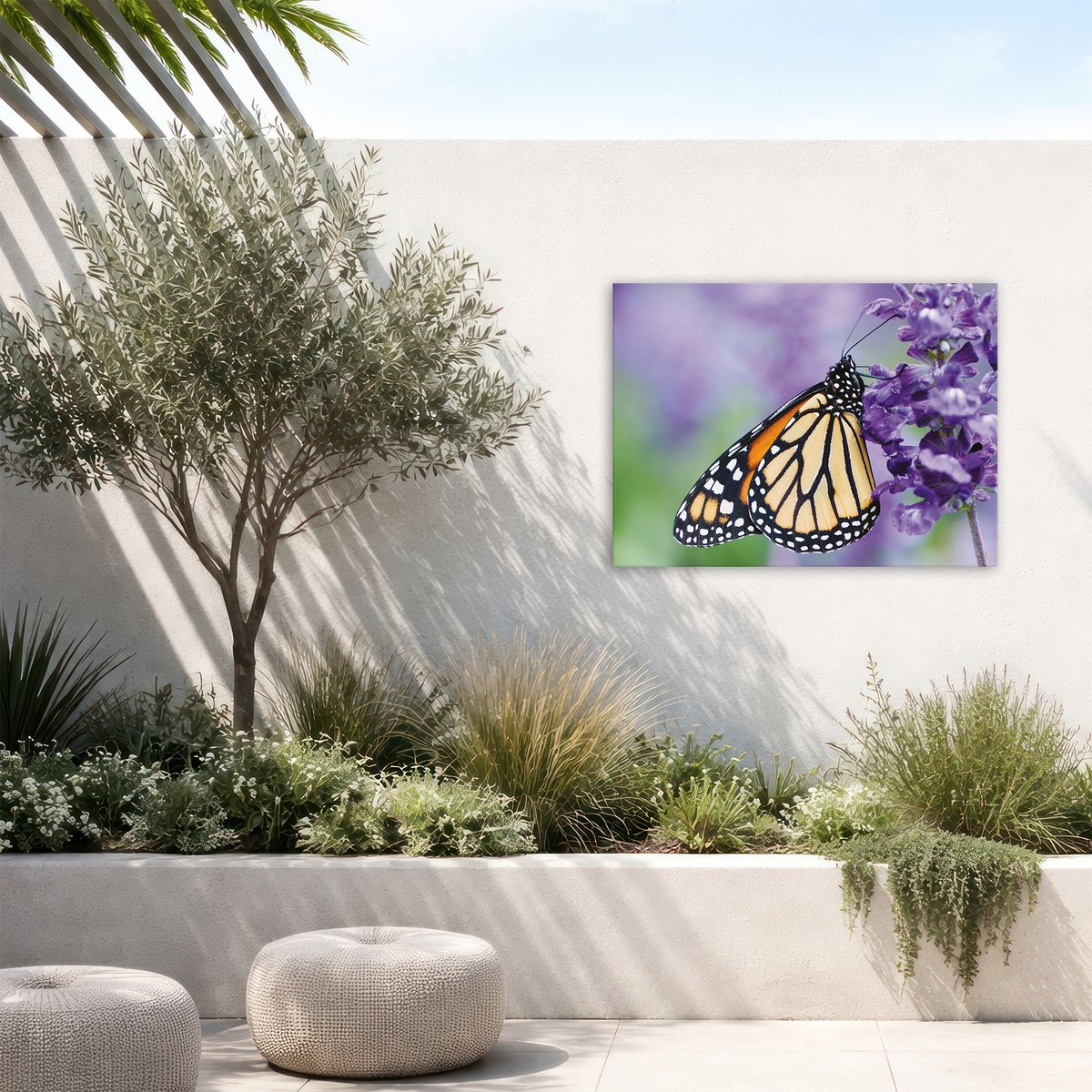 Tableau de jardin Papillon et fleur violet, brun orangé, ART FOR THE HOME