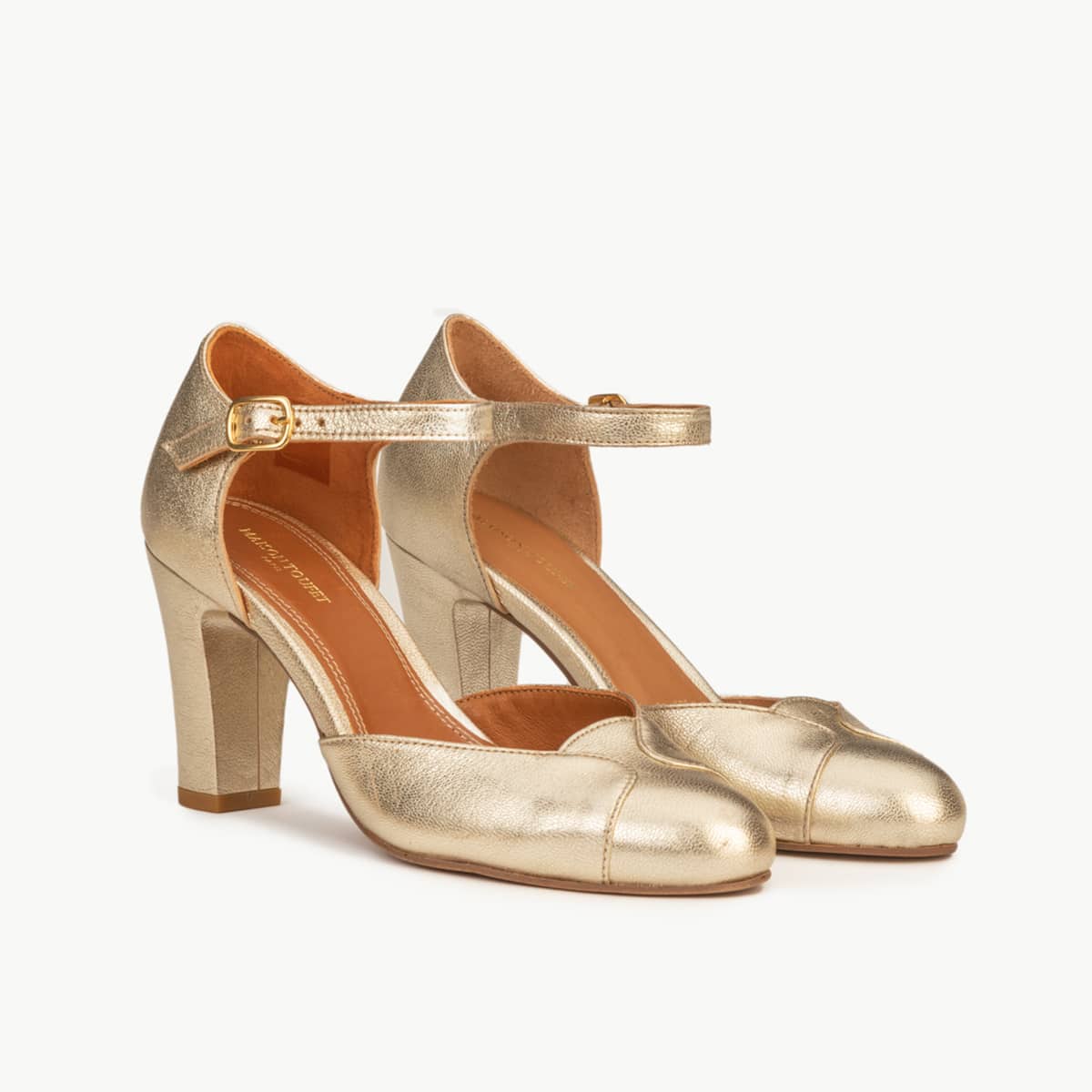 Escarpin cuir pailleté GWENAËLLE doré clair, MAISON TOUFET