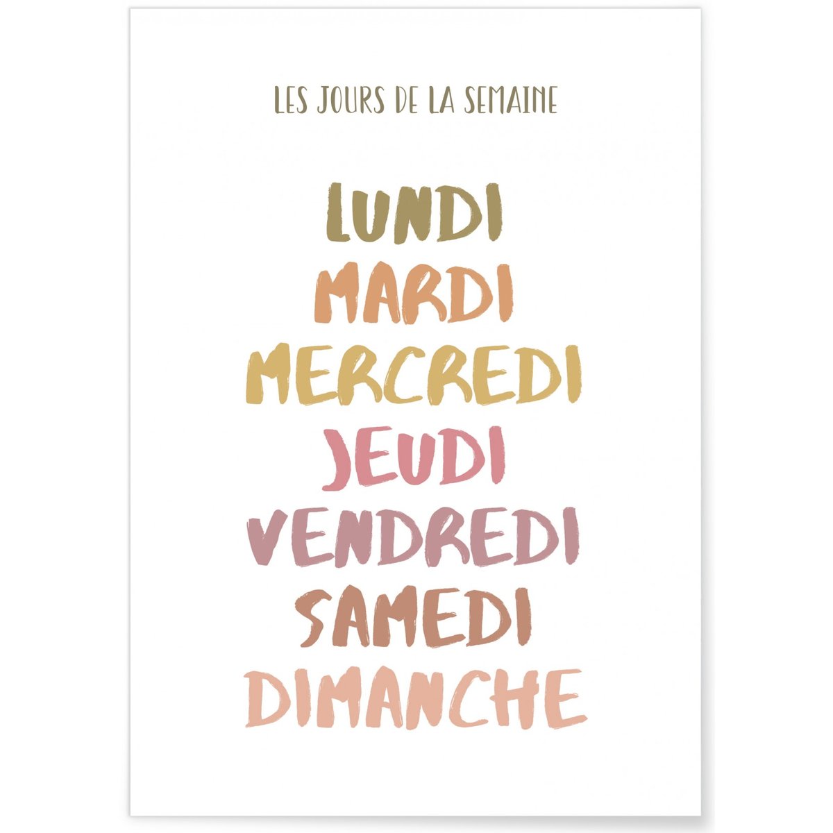 Affiche Les jours de la semaine blanc, L'AFFICHERIE