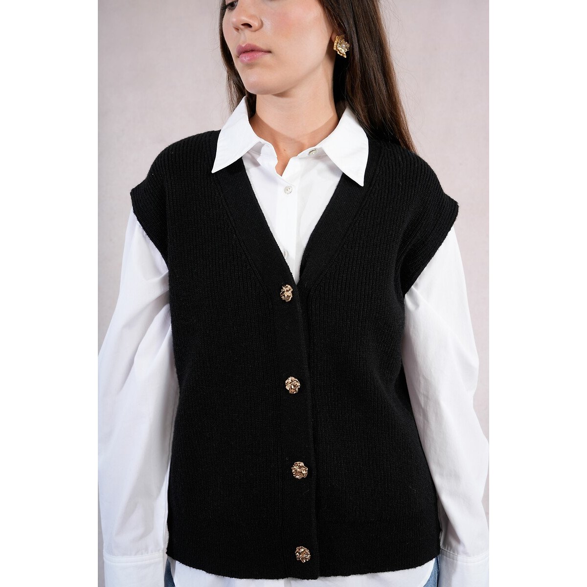 Sleeveless Knitted Cardigan black, MOLLY BRACKEN