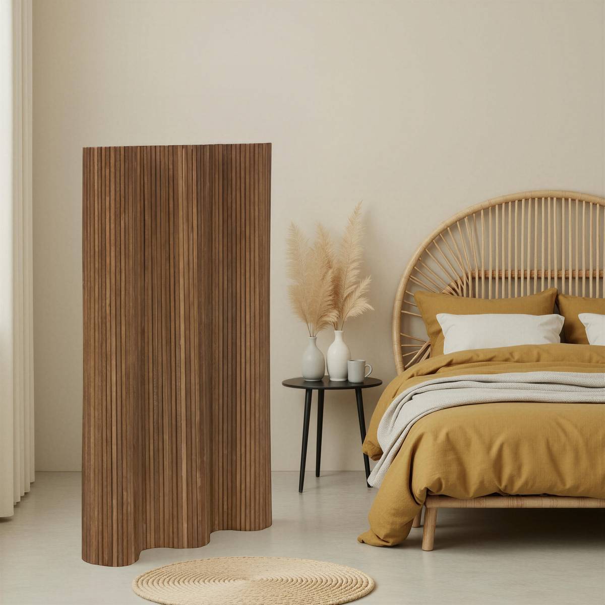 Paravent en paulownia COLVA marron foncé, ATMOSPHERA