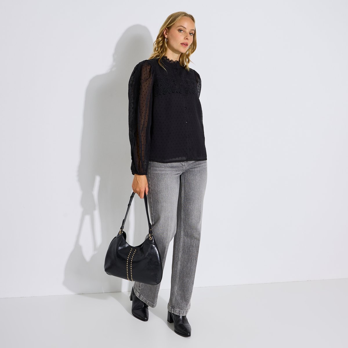 Chemise motifs plumetis noir, GRAIN DE MALICE
