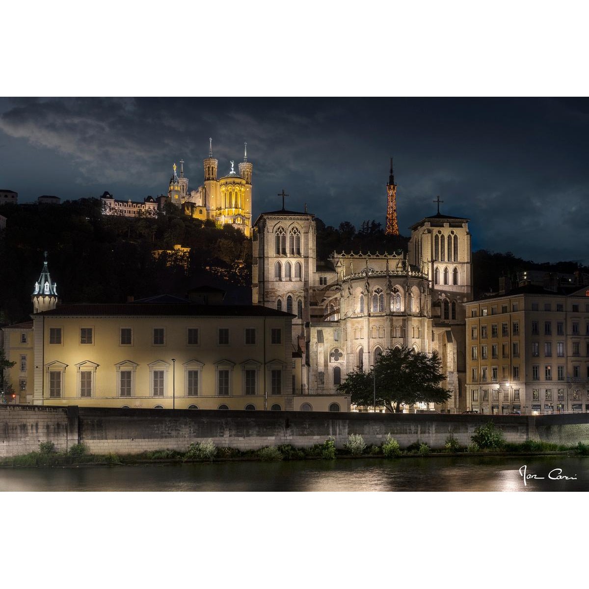 Tableau mural Lyon vue de nuit tableau en verre synthétique, CEANOTHE