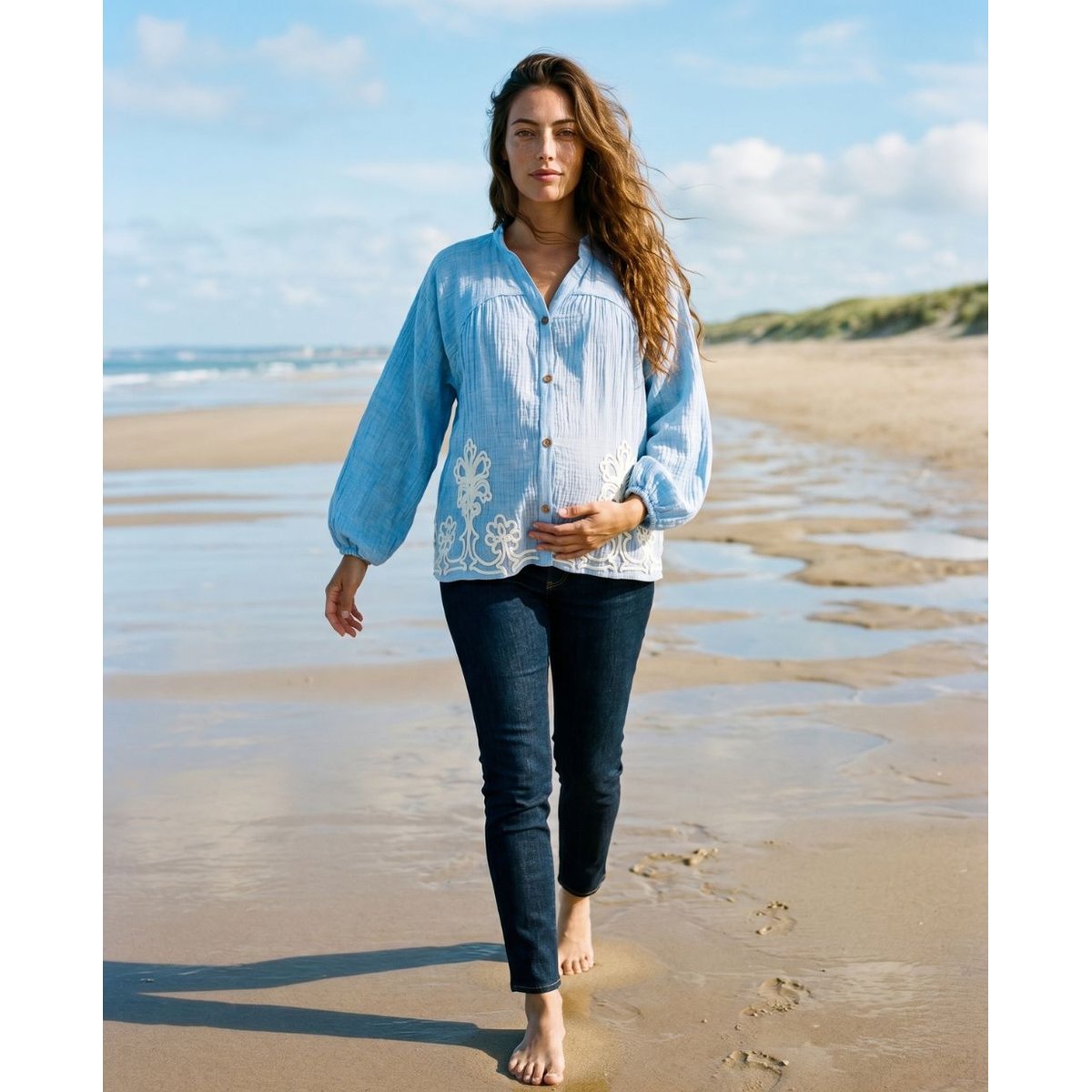 Blouse et chemise d'allaitement Sarah bleu, CACHE COEUR