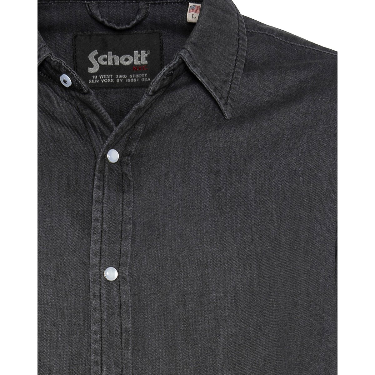 Chemise bleu à manches longues en denim gris, SCHOTT